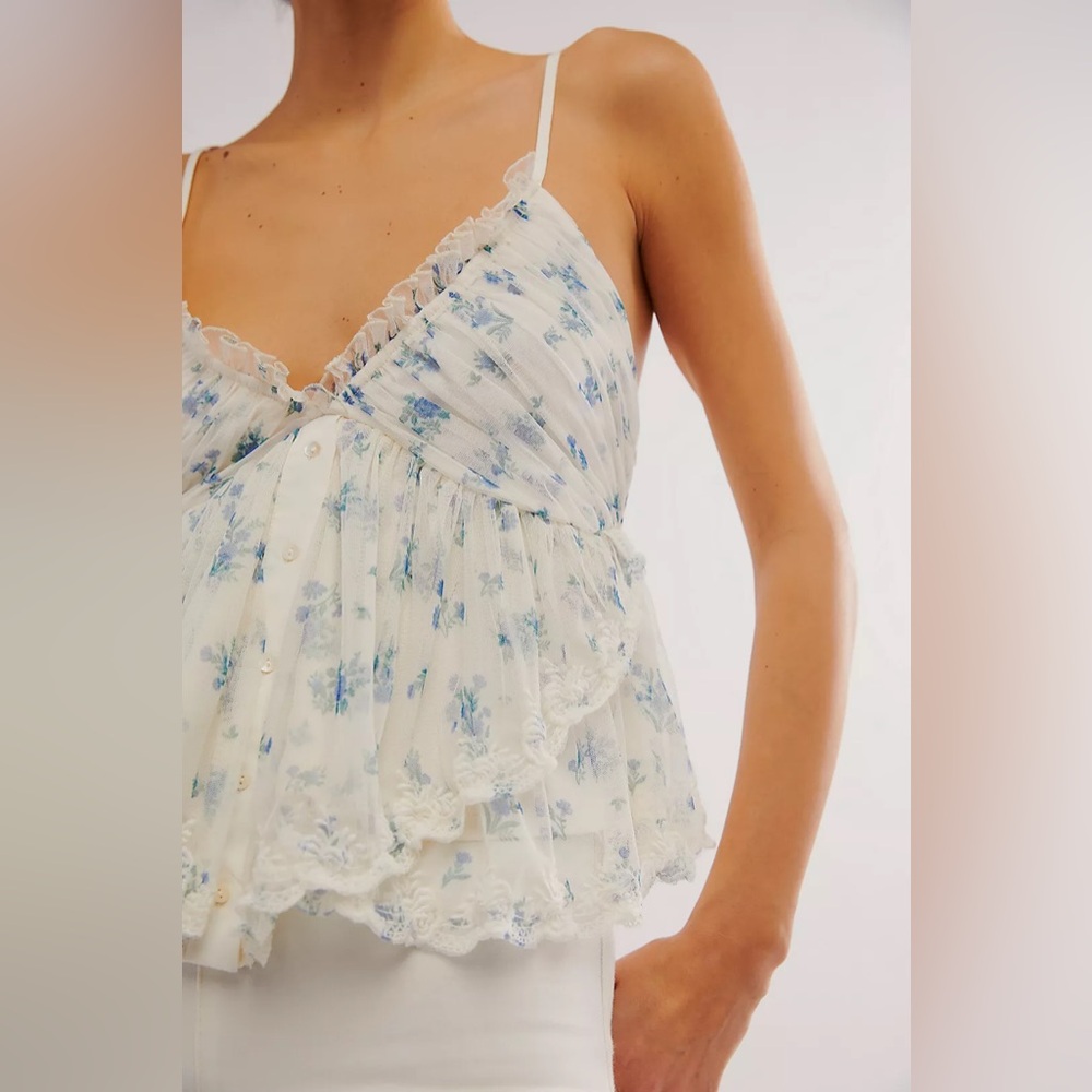 Free People White Floral Tiered Ruffle Tank Top - Picture 6 of 8